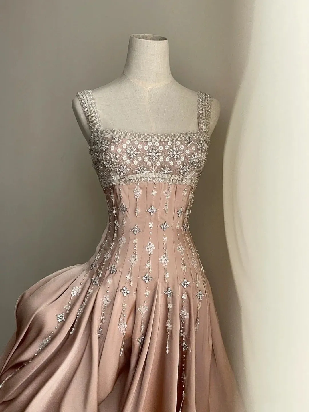 Diynav nude satin hand-beaded diamond homecoming dress HZ1017