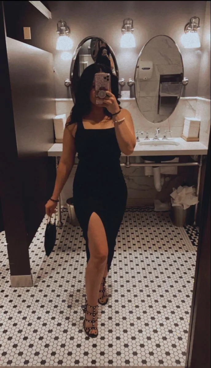 Diynav Black Square Neckline Midi-length Evening Dress HZ1017