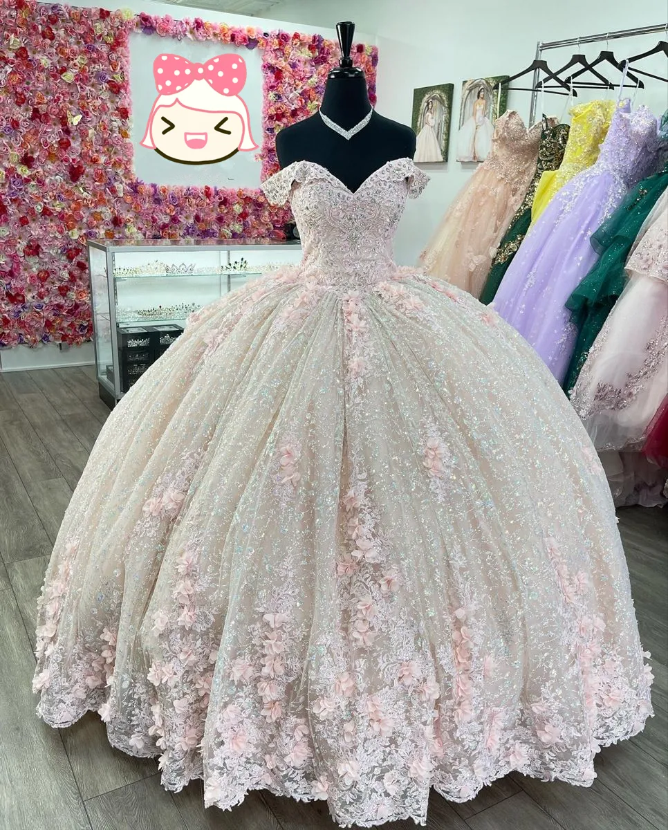 Diynav Pink Off The Shoulder Ball Gown,Pink Princess Dress,Pink Sweet 16 Dress HZ1017