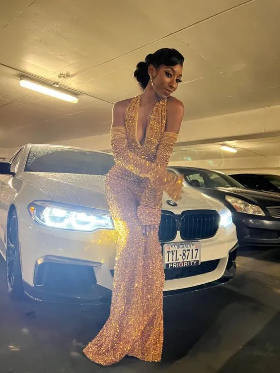 Diynav Custom Made Sequin Mermaid Prom Dresses Evening Dress HZ1017