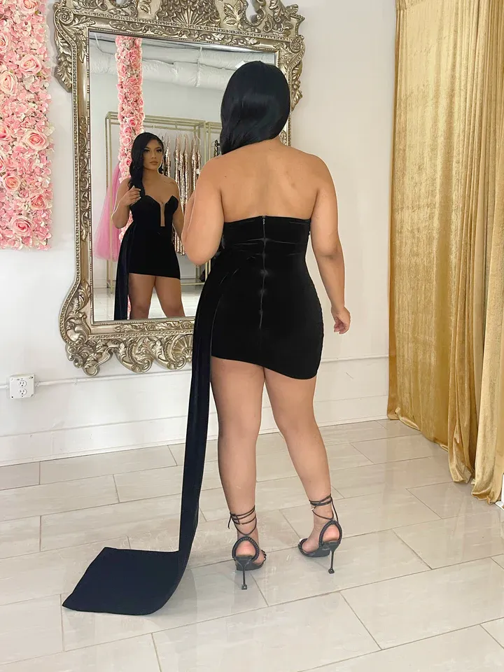 Diynav Velvet Short Homecoming Dress Zipper Back HZ1017 - Image 3