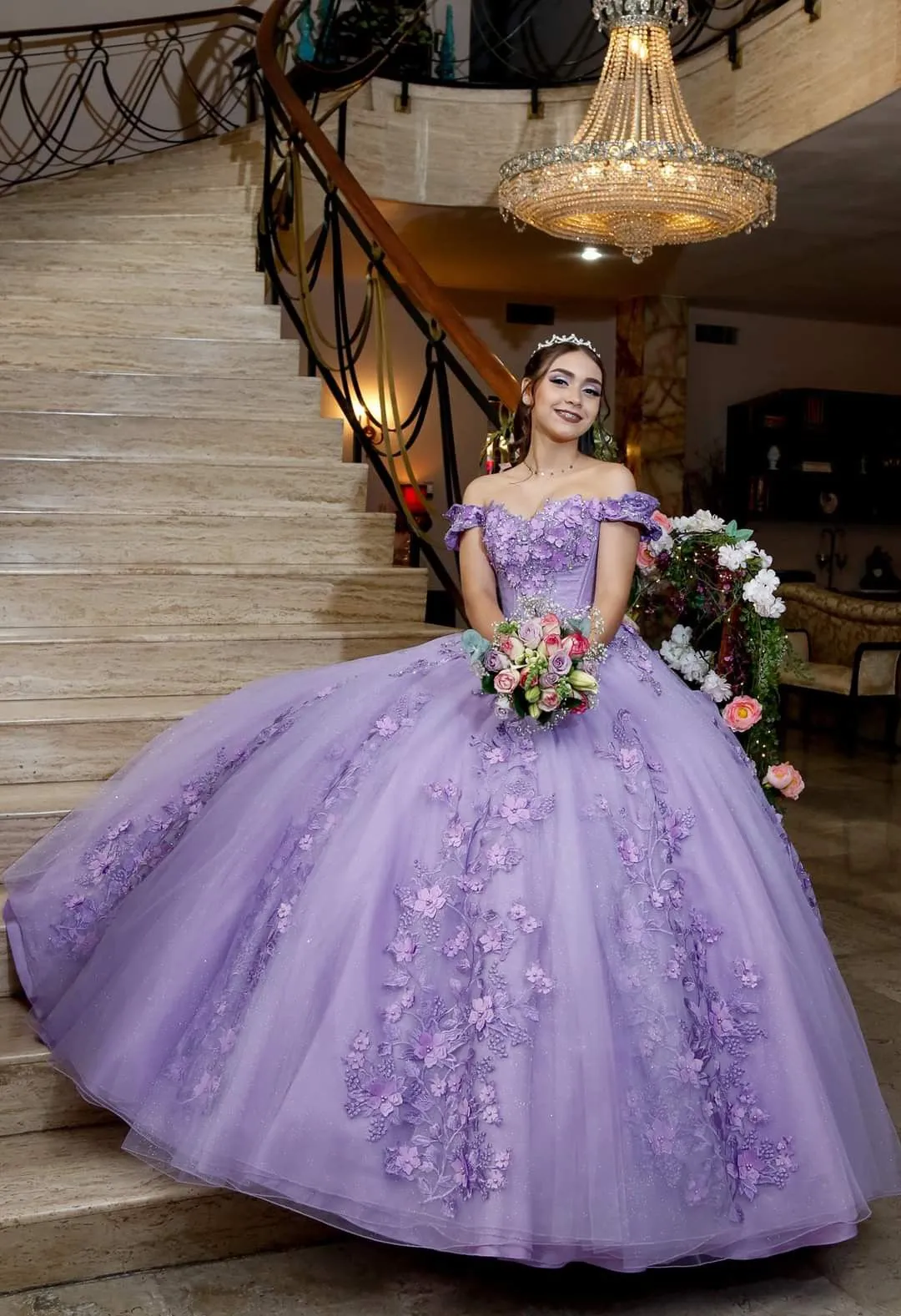 Diynav Off The Shoulder Tulle Appliques Ball Gown,Sweet 16 Dress HZ1017