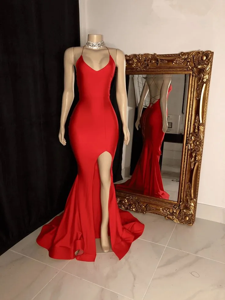 Diynav Red Simple Evening Dress With Slit HZ1017