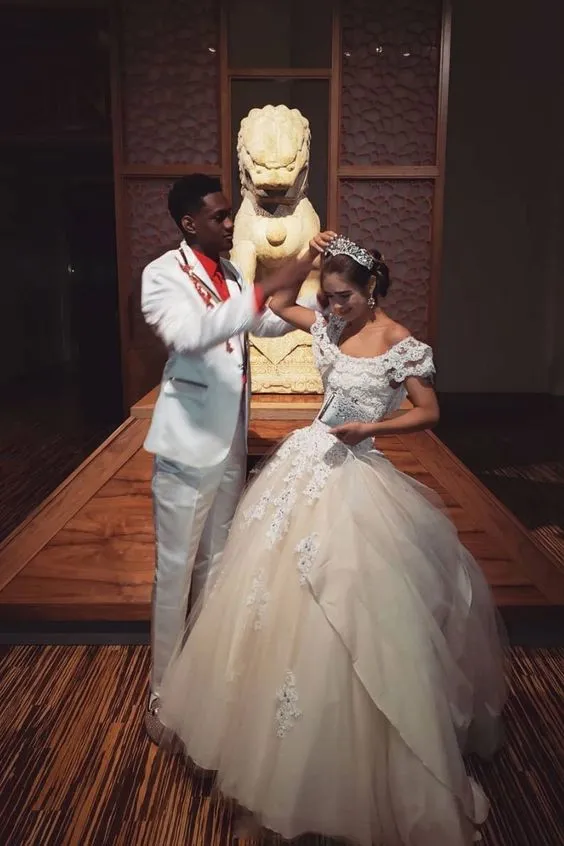 Diynav Tulle Lace long Ball Gown Champagne Sweet 16 Dress HZ1017