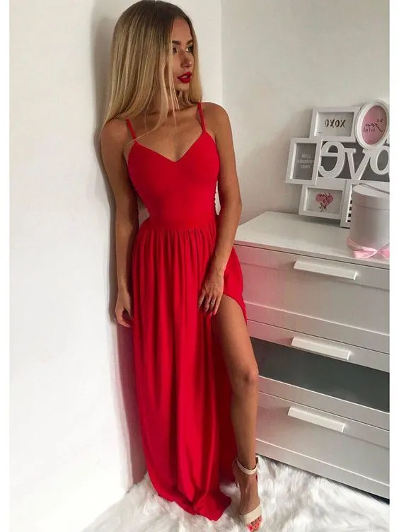 Diynav Spaghetti Straps Evening Dress With Side Slit HZ1017