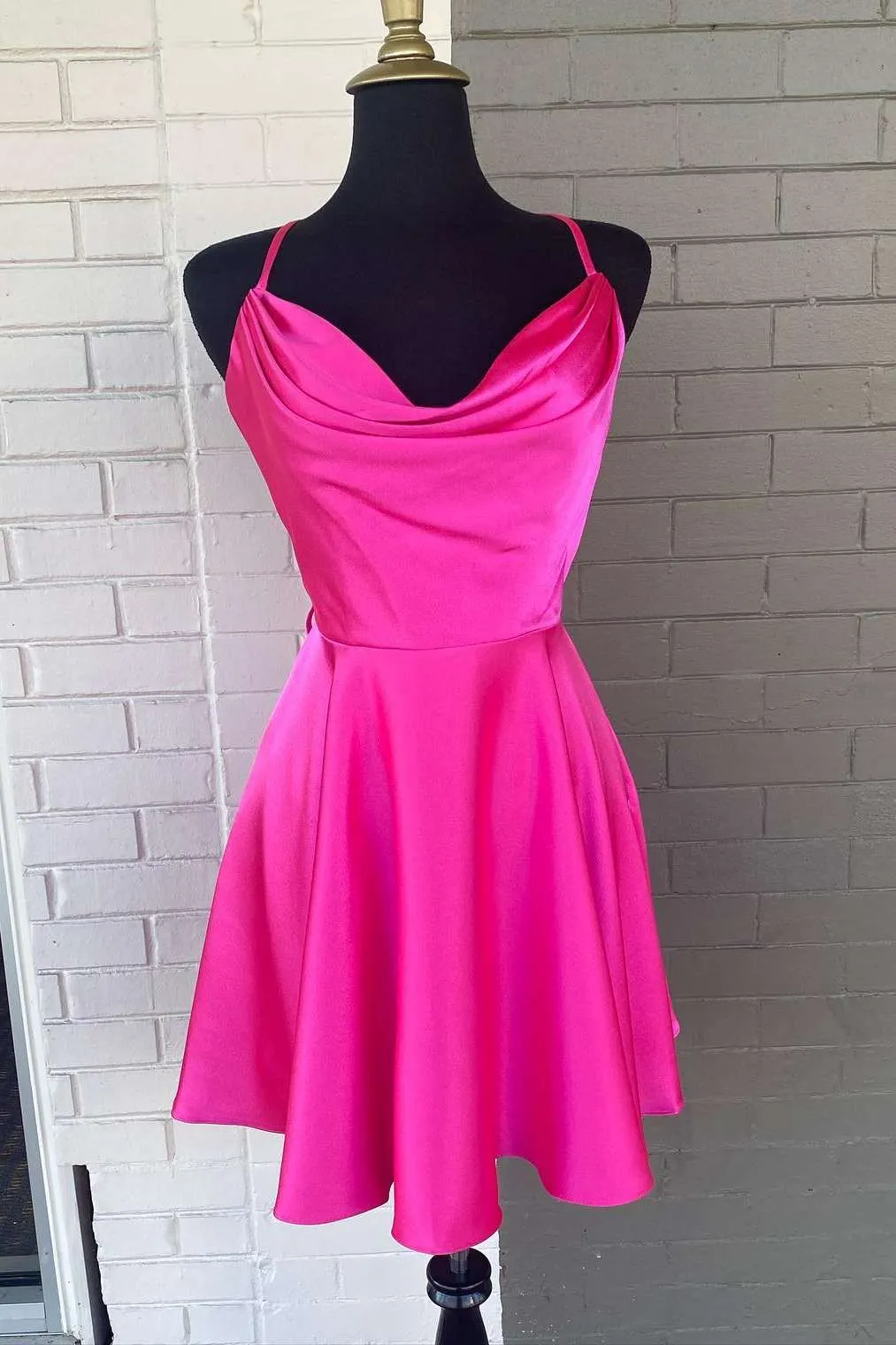 Diynav Pink Cowl Neck A-Line Homecoming Dress HZ1017