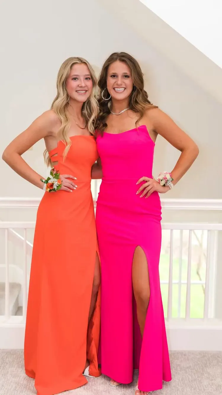 Diynav Orange Long Prom Dress with Split ,Hot Pink Evening Dress HZ1017 - Image 2