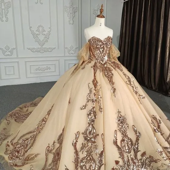 Diynav Gown Fashion Gold Sweetheart Quinceanera Dresses HZ1017