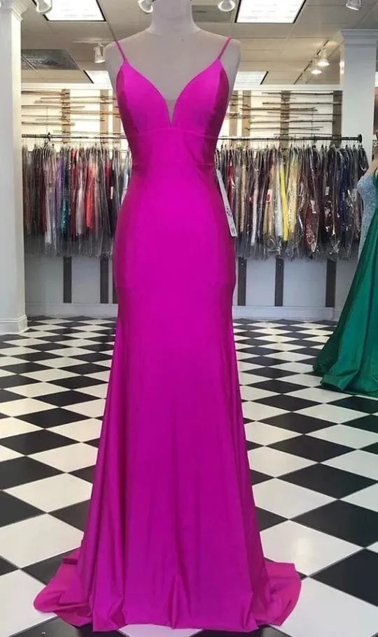 Diynav Spaghetti Straps Fuchsia Prom Dress Elegant Evening Dress HZ1017
