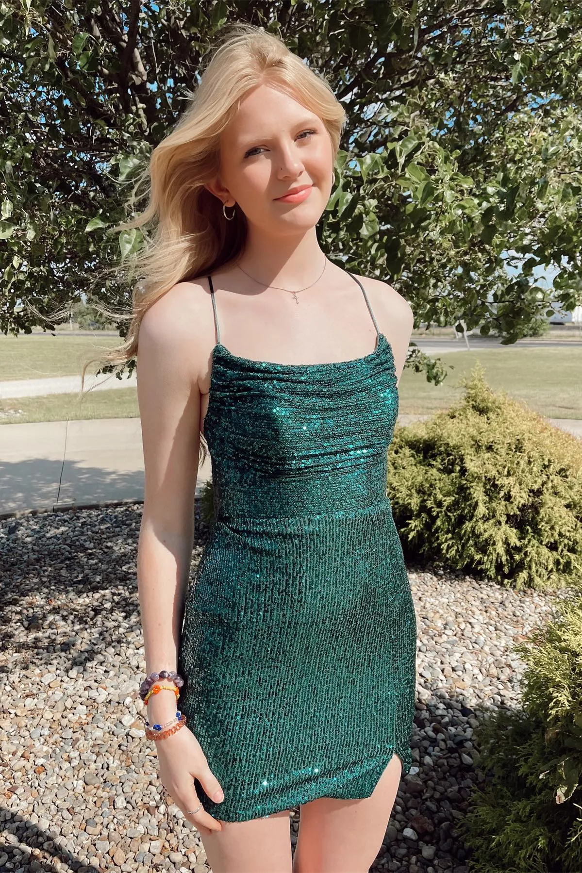 Diynav Dark Green Cowl Neck Tight Mini Dress,Dark Green Homecoming Dress HZ1017