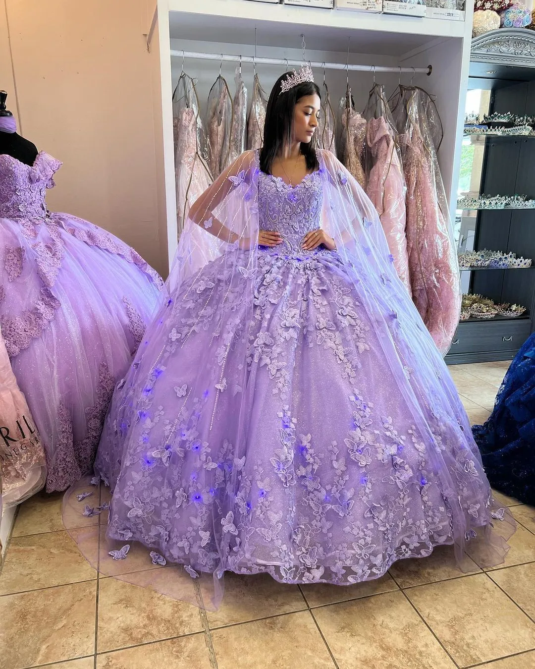 Diynav Quinceanera Dresses Beaded Ball Gown With Cape HZ1017