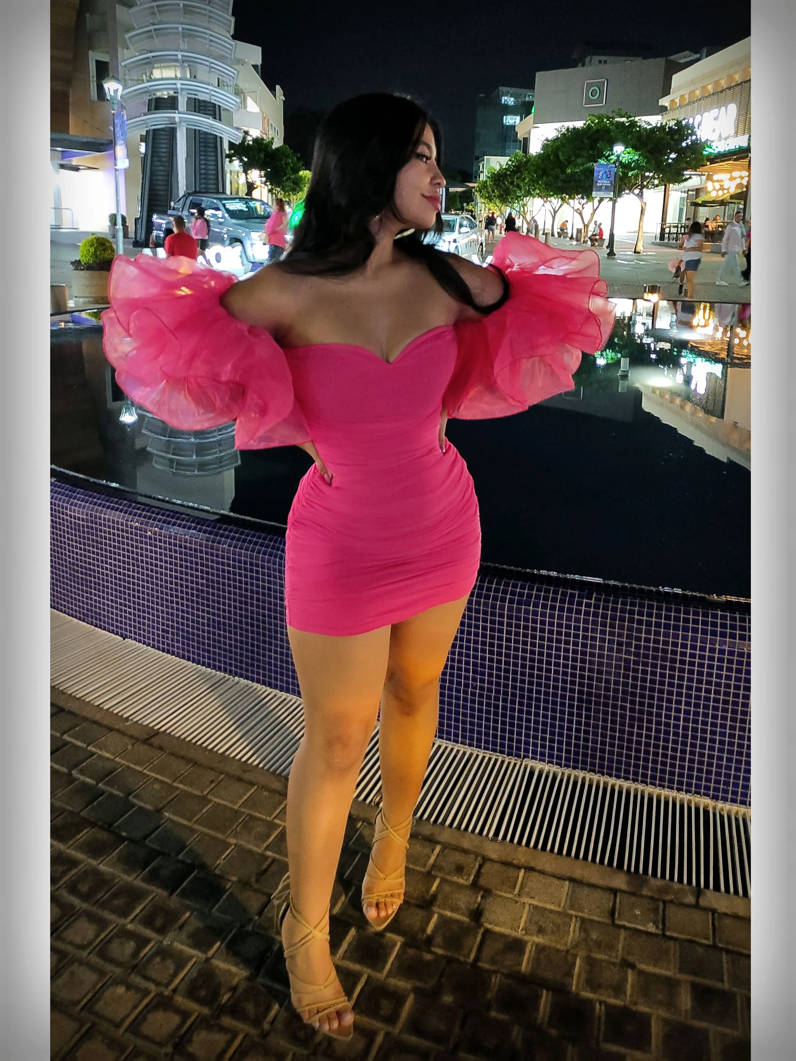 Diynav Birthday Bodycon Pink Frill Off Shoulder Sexy Dress,Trendy Short Homecoming Dress HZ1017