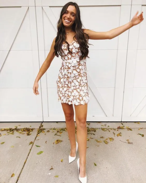 Diynav Homecoming Dresses Sweetheart Lace Short Party Dress HZ1017