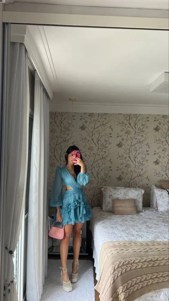 Diynav Long Sleeves Homecoming Dress A-line Cocktail Dress HZ1017