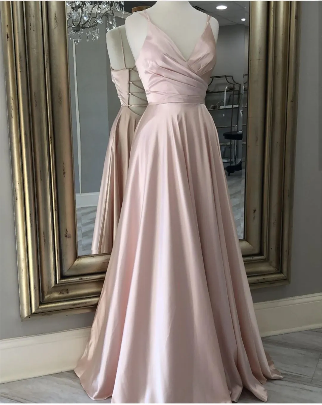 Diynav V Neck Prom Dress Long Evening Dress with Tie Back HZ1017
