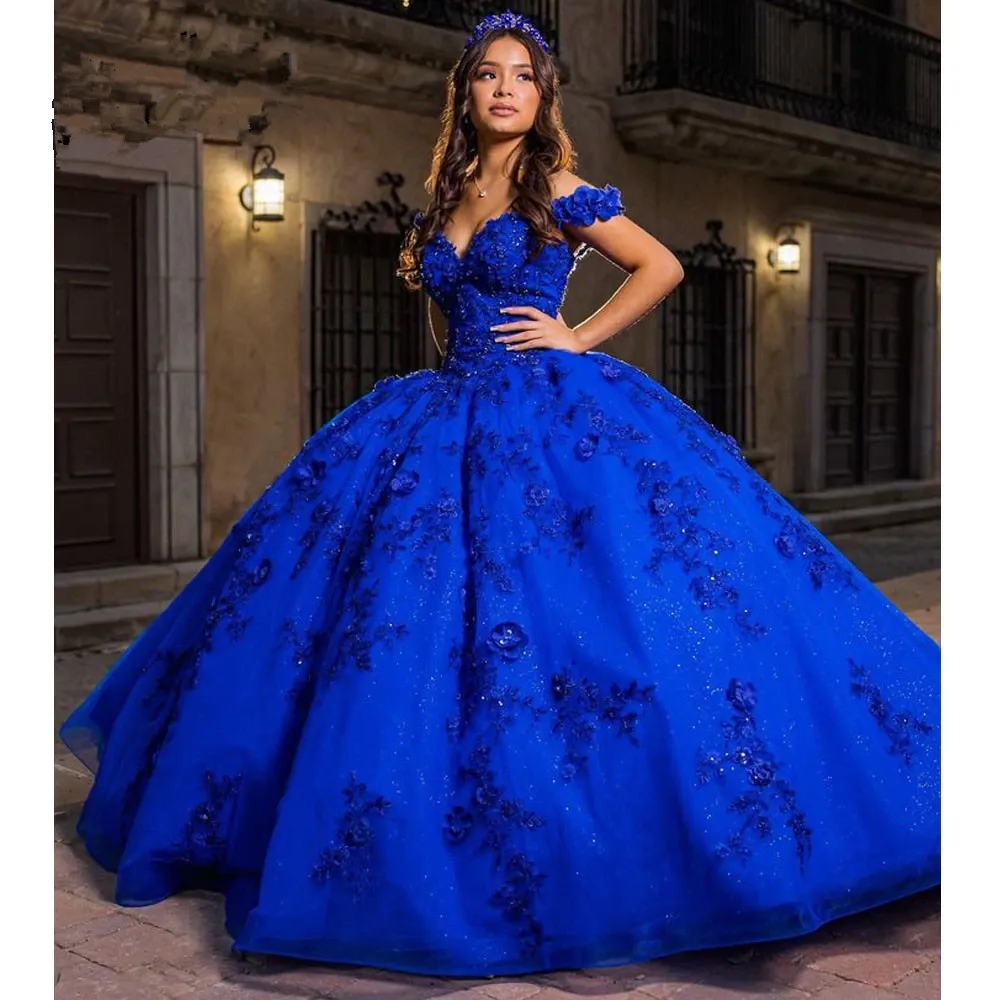 Diynav Blue Quinceanera Dresses for Sweet 15 Year Off the Shoulder Puffy Ball Gown HZ1017