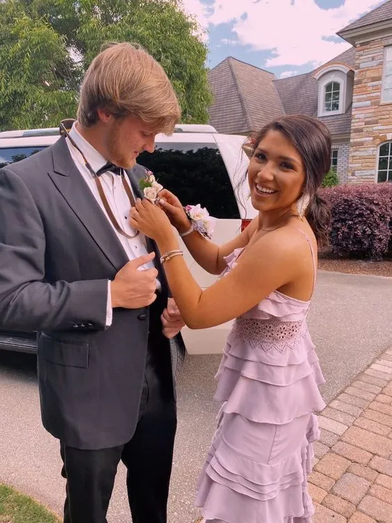 Diynav Layers Long Prom Dress Unique Spaghetti Straps Evening Dress HZ1017