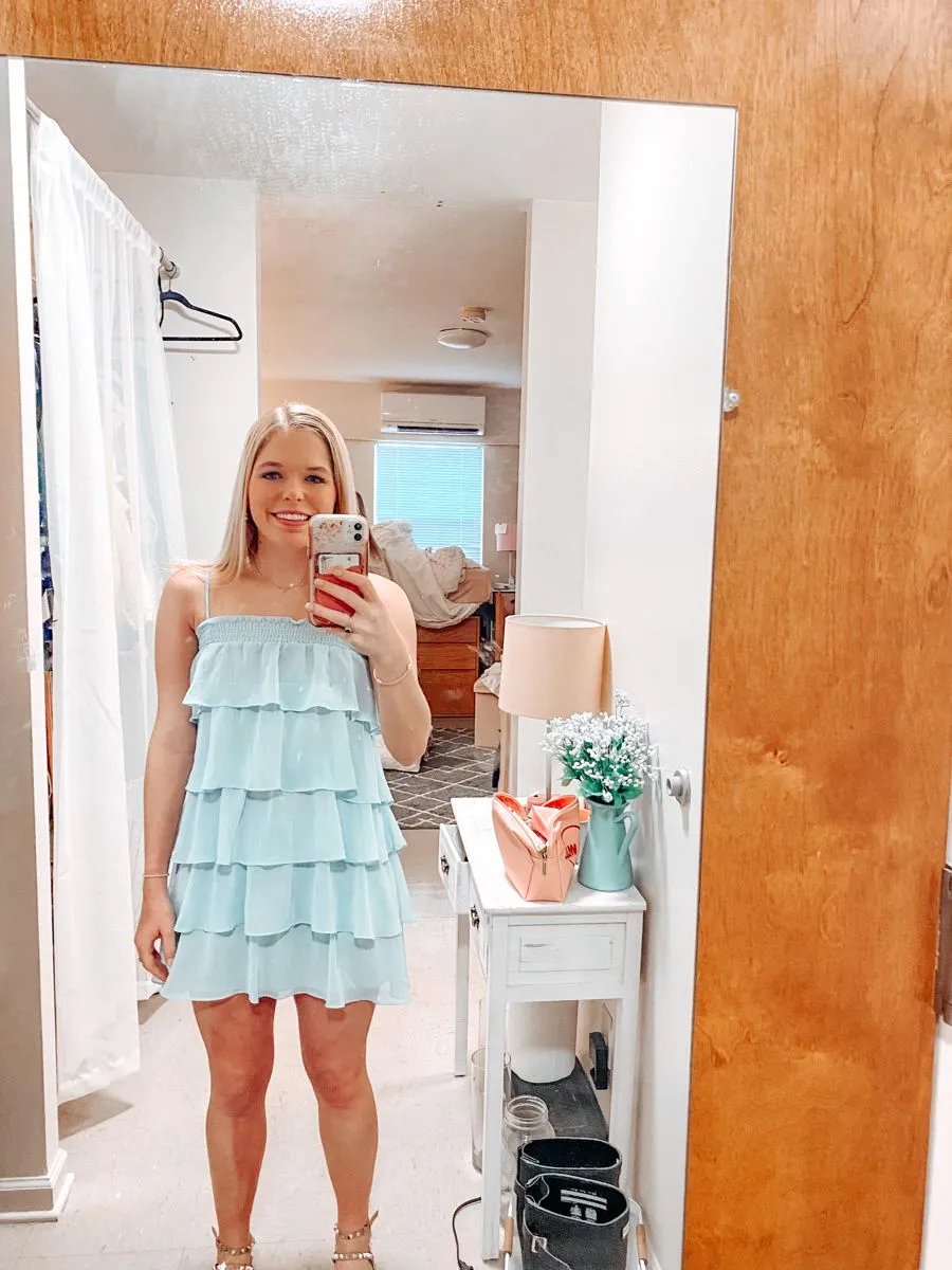 Diynav Chiffon Layered Homecoming Dress,Blue Party Dress HZ1017