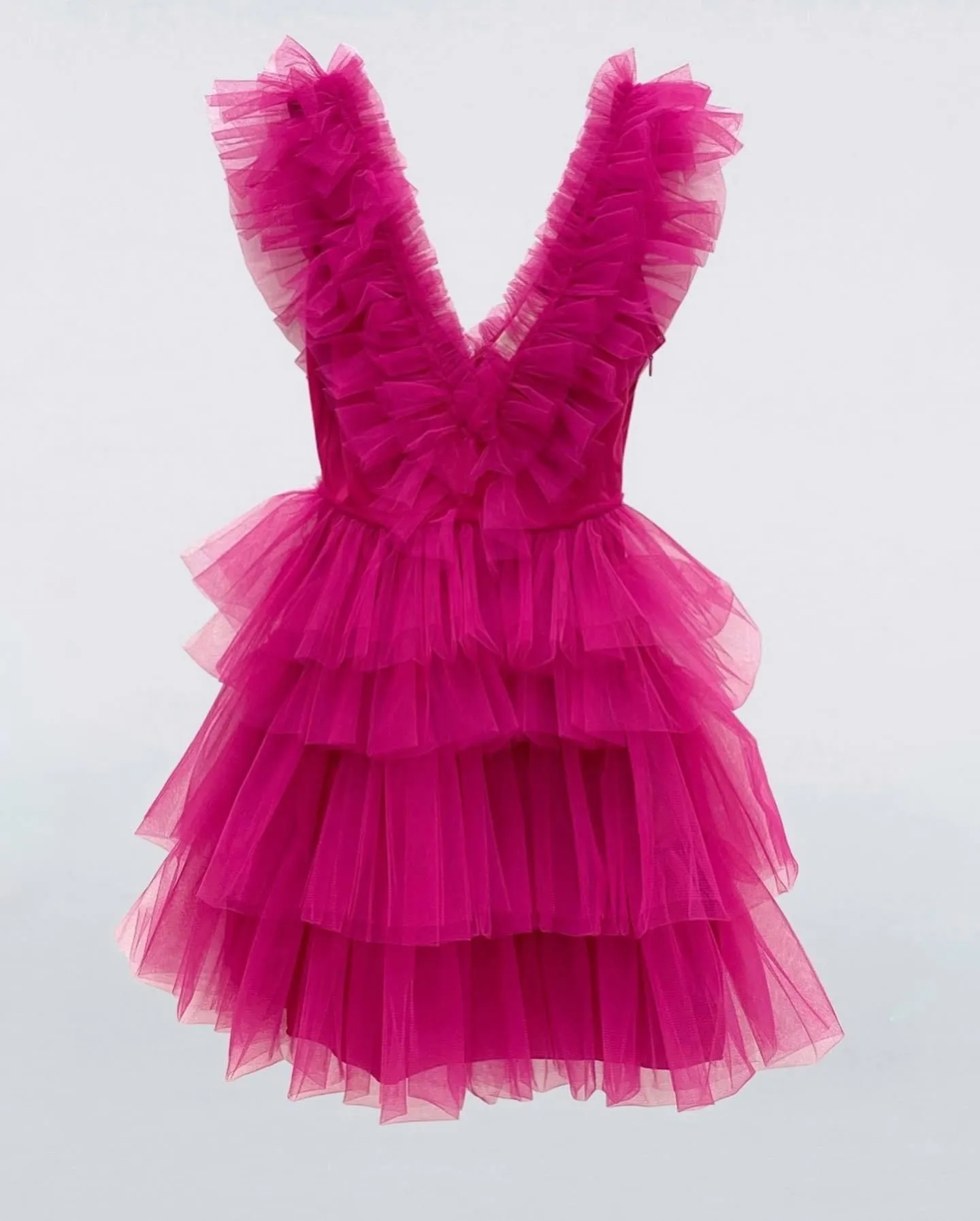 Diynav Line V Neck Tiered Homecoming Dress, Tulle Short Prom Party Dress HZ1017