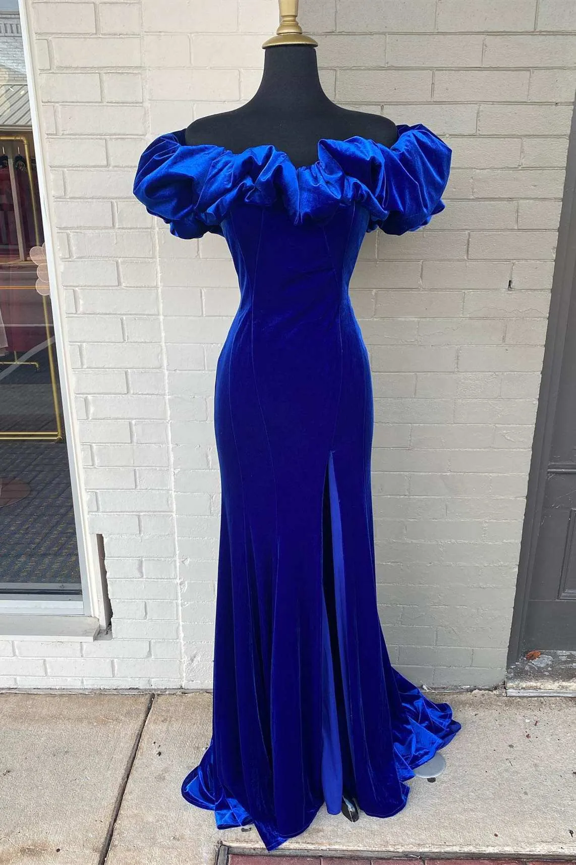 Diynav Off the Shoulder Royal Blue Long Formal Dress with Slit,Charming Evening Dress HZ1017
