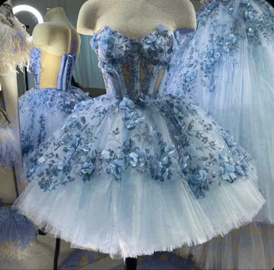 Diynav Tulle Short Homecoming Dress With 3D Flowers HZ1017