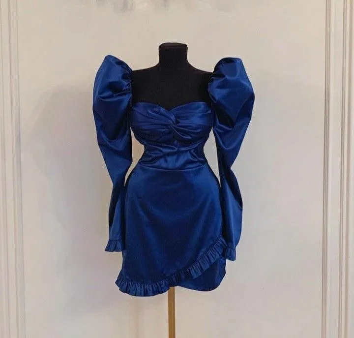 Diynav Blue Homecoming Dress with Long Sleeves HZ1017