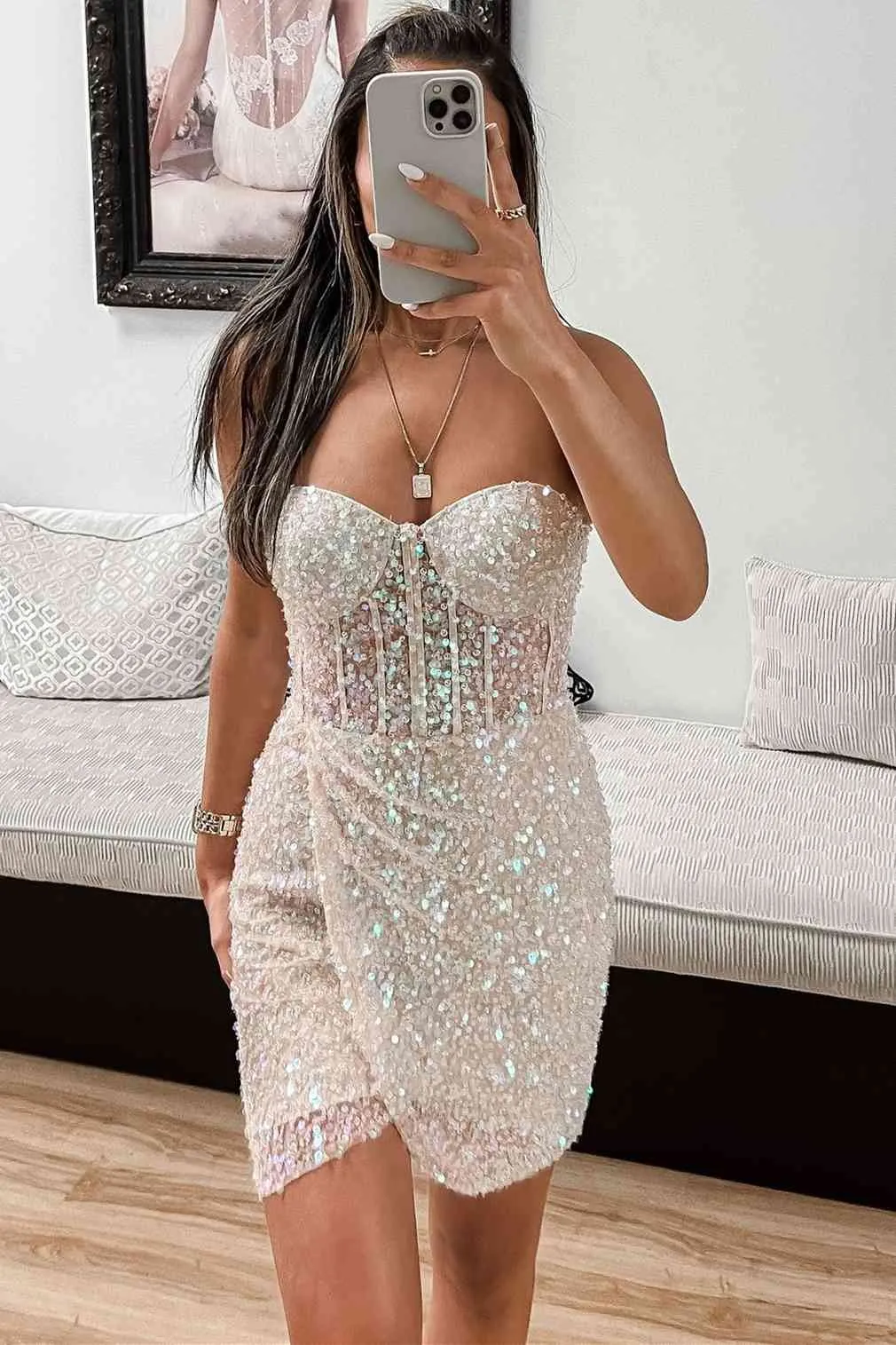Diynav Sequined Corset Short Homecoming Dress HZ1017