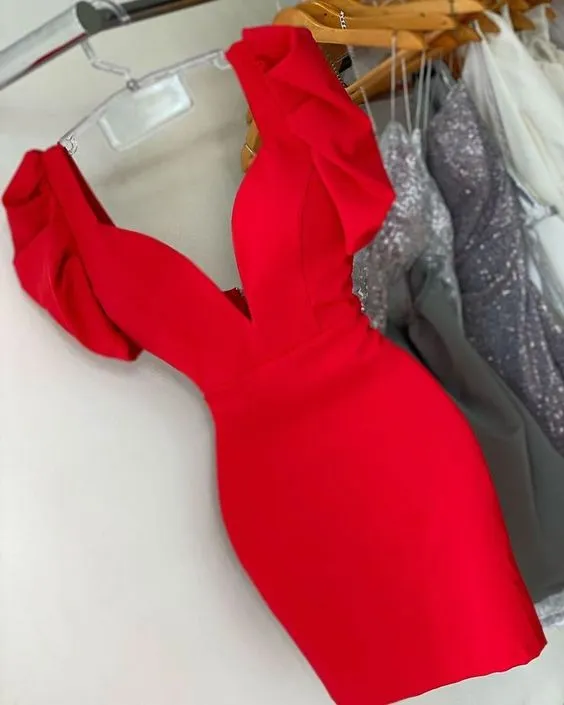 Diynav Red V Neck Party Dress Red Homecoming Dress HZ1017