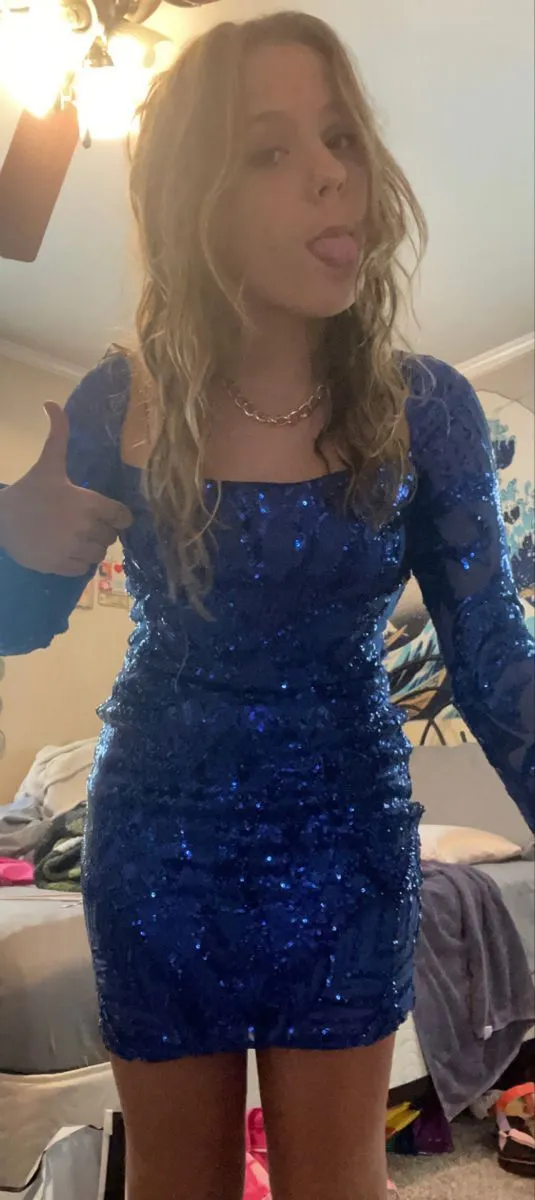 Diynav Long Sleeve Bodycon Dress Sexy Blue Homecoming Dress HZ1017