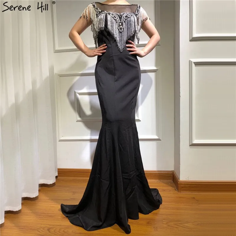 Diynav Sale no return no refund Sale Black Sleeveless Mermaid Evening Dresses 2025 Beading Tassel Sexy Elegant Formal Dress HZ1017