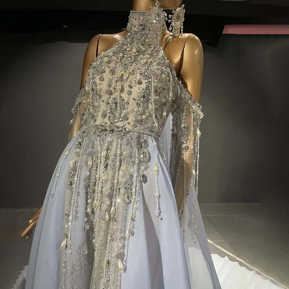 Diynav Luxury Halter Cape Evening Dresses Gowns 2025 Beaded A-Line High-end For Women Party HZ1017 - Image 4