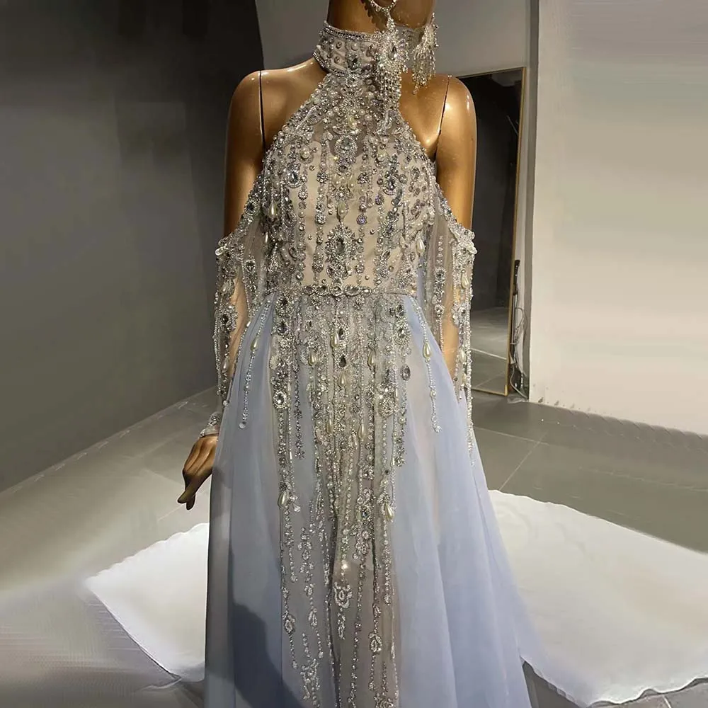 Diynav Luxury Halter Cape Evening Dresses Gowns 2025 Beaded A-Line High-end For Women Party HZ1017 - Image 3