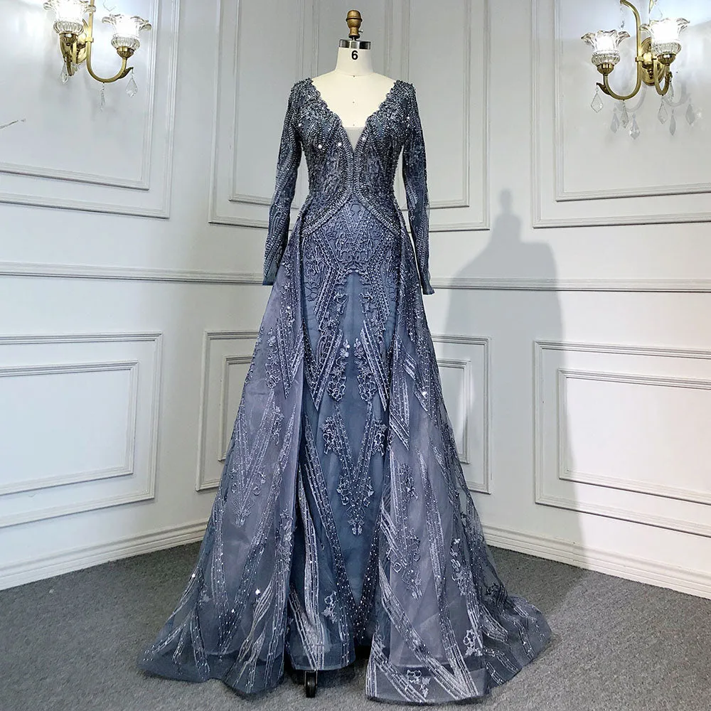 Diynav Luxury Mermaid Overskirt Evening Dresses Gowns 2025 Beaded Elegant Long Sleeves For Women Party HZ1017