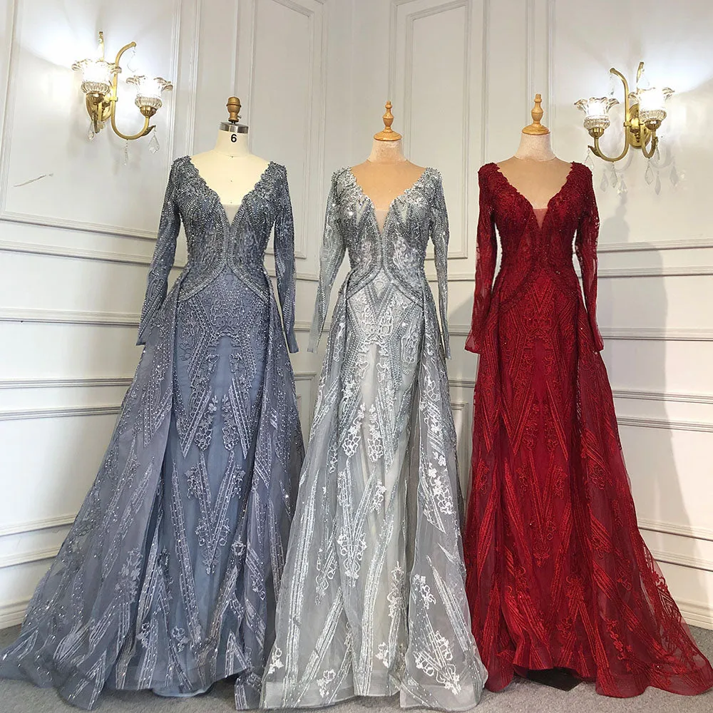Diynav Luxury Mermaid Overskirt Evening Dresses Gowns 2025 Beaded Elegant Long Sleeves For Women Party HZ1017 - Image 2