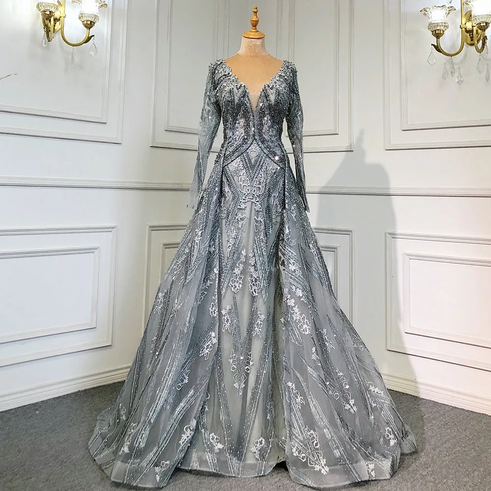 Diynav Luxury Mermaid Overskirt Evening Dresses Gowns 2025 Beaded Elegant Long Sleeves For Women Party HZ1017 - Image 4