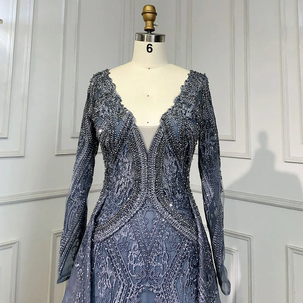 Diynav Luxury Mermaid Overskirt Evening Dresses Gowns 2025 Beaded Elegant Long Sleeves For Women Party HZ1017 - Image 6