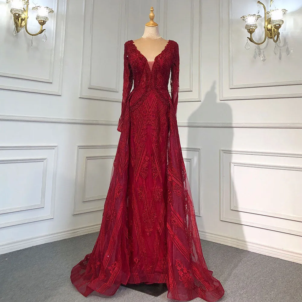 Diynav Luxury Mermaid Overskirt Evening Dresses Gowns 2025 Beaded Elegant Long Sleeves For Women Party HZ1017 - Image 3