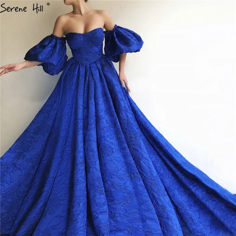 Diynav Sale no return no refund Sale Blue Off Shoulder Puff Half Sleeves Evening Dresses Dubai Sexy Fashion Formal Evening Gowns HZ1017