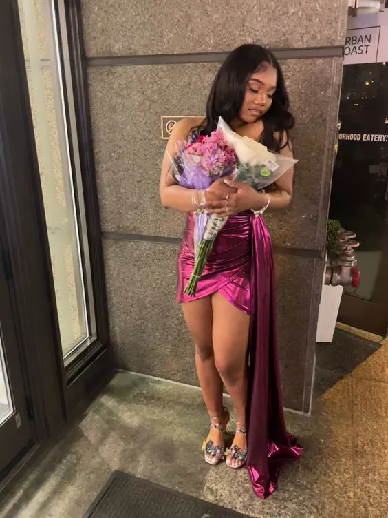 Diynav Solid Split Joint Backless Strapless Irregular Dress Birthday Party Dress Homecoming Dress HZ1017