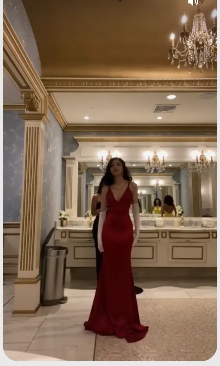 Diynav Mermaid V Neck Long Prom Dress,Classic Burgundy Evening Dress HZ1017 - Image 3