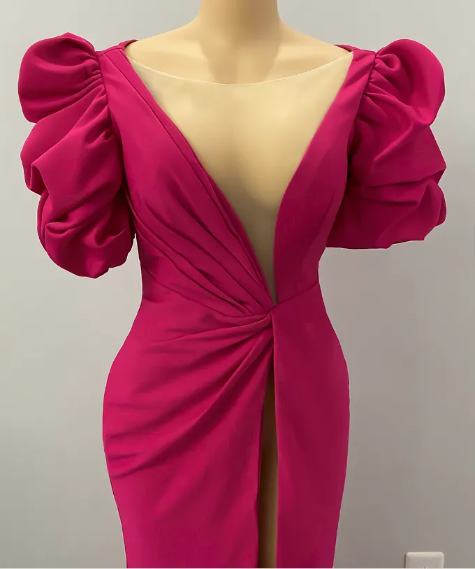 Diynav Split Mermaid Long Evening Dress Hot Pink African Party Dress HZ1017 - Image 4