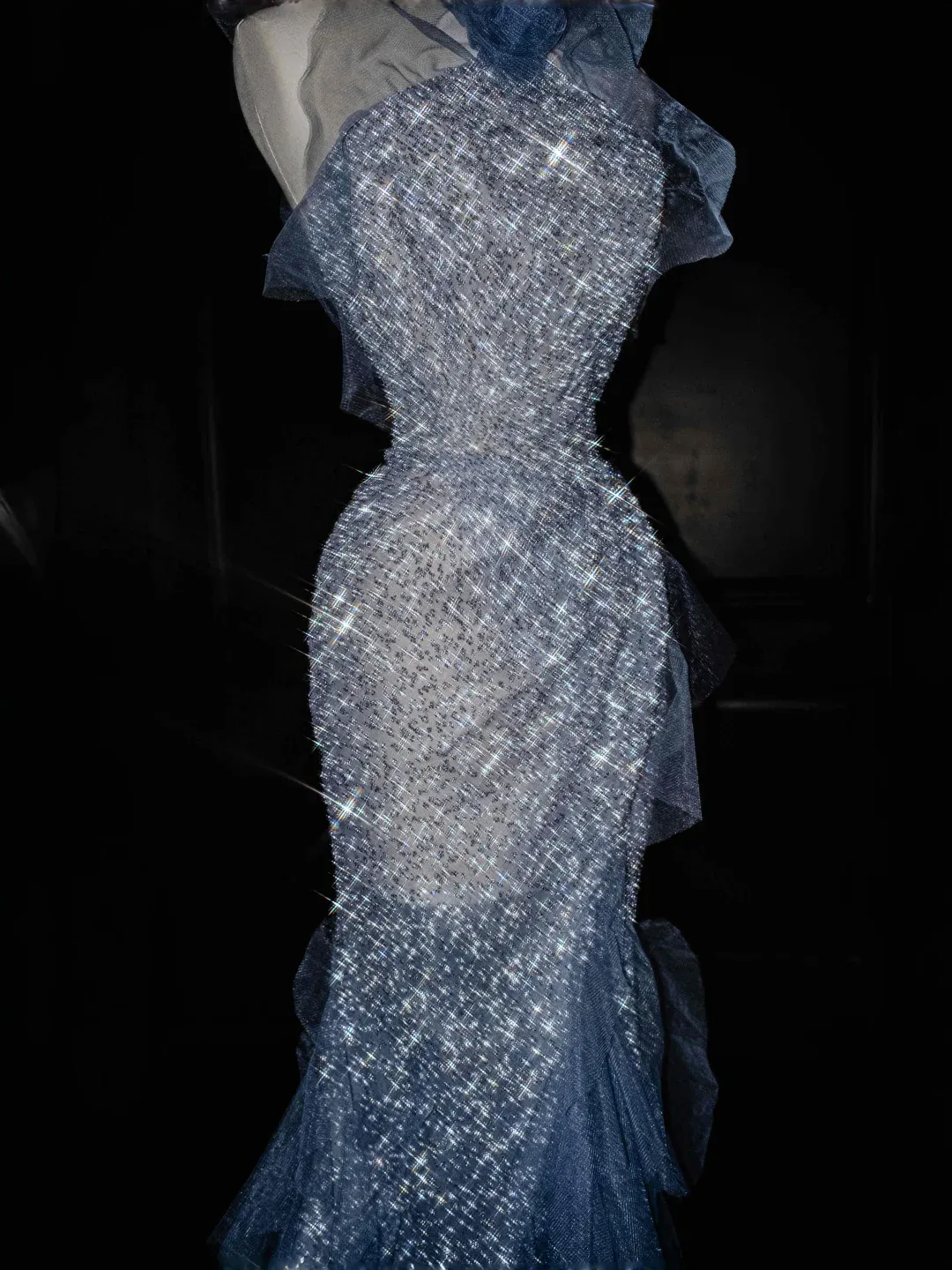 Diynav Blue Tulle Sequins Beaded Ruffles Mermaid Prom Dress,Formal Evening Dress Wedding Dress HZ1017 - Image 3