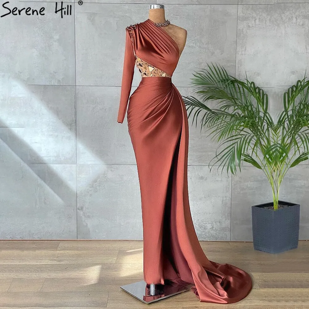 Diynav Mermaid High Split Satin Evening Dresses Gowns 2025 Elegant One Shoulder For Women Party HZ1017