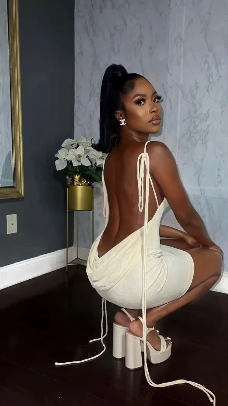 Diynav Women Spaghetti Strap Backless Bodycon Dress,Short Homecoming Dress HZ1017