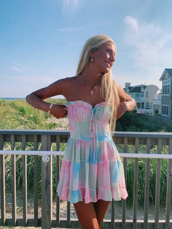 Diynav Strapless A-line Homecoming Dress Rainbow Dress HZ1017