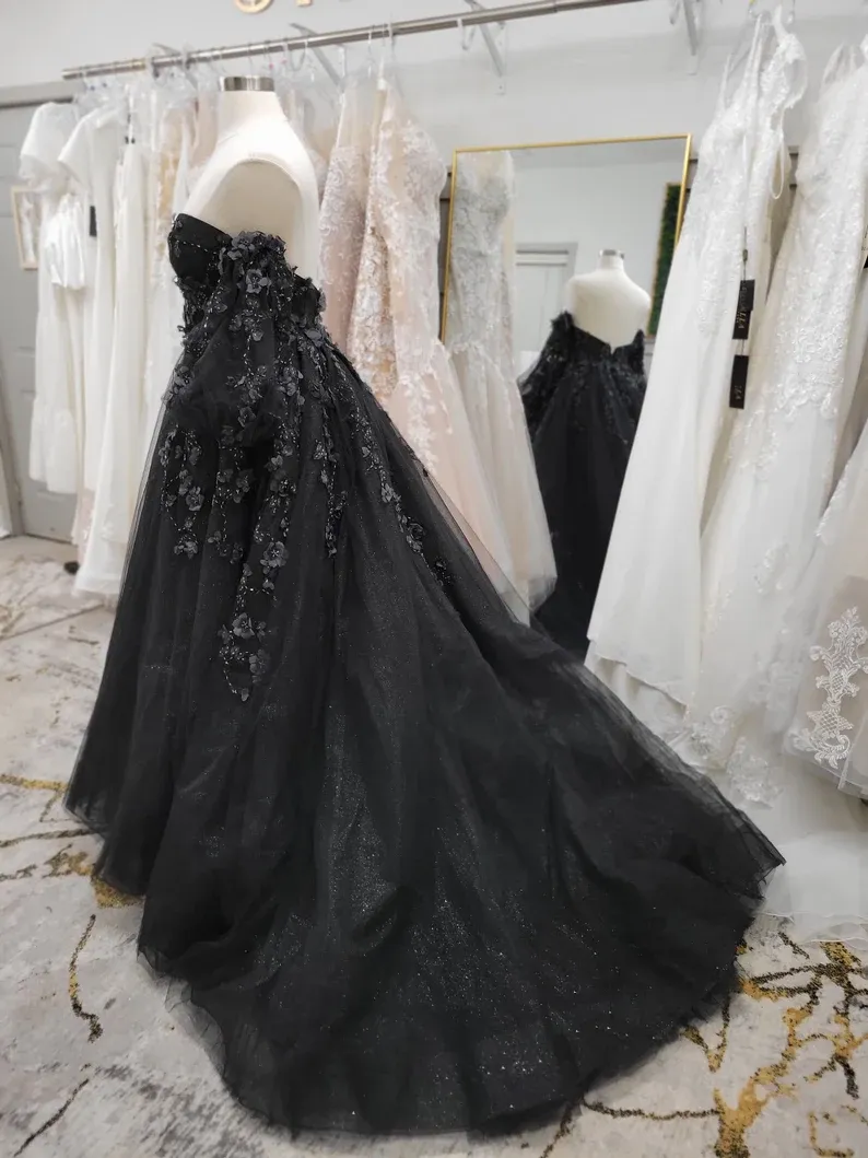 Diynav Alternative Black Gown, Off The Shoulder Ball Gown Gothic Unconventional Wedding HZ1017 - Image 5