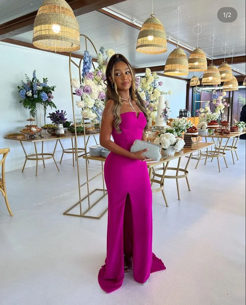 Diynav Fuchsia Strapless Sheath Evening Dress With Split HZ1017