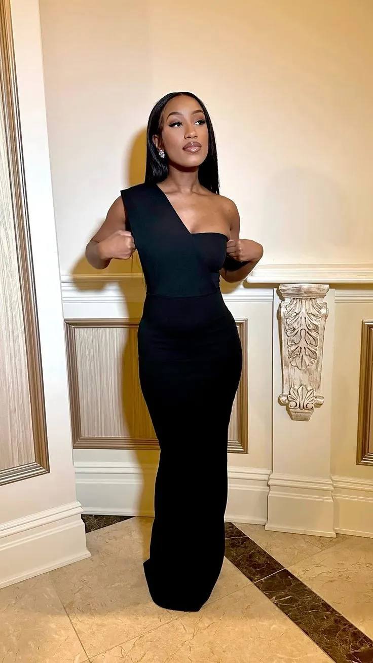 Diynav Black One Shoulder Tight Prom Dress Black Evening Dress HZ1017