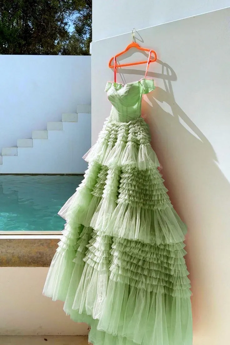 Diynav Sage Green Tiered Tulle Ball Gown Dress For Prom HZ1017