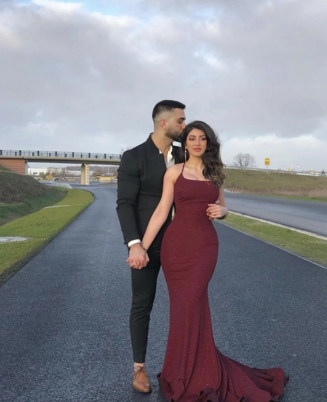 Diynav Burgundy Mermaid Evening Dress With Train HZ1017